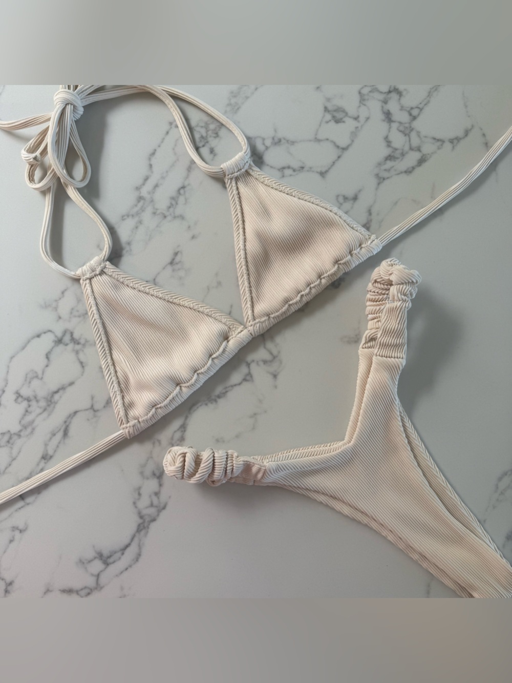Women’s Cream Ribbed Triangle Bikini Set - Picture 3 of 3